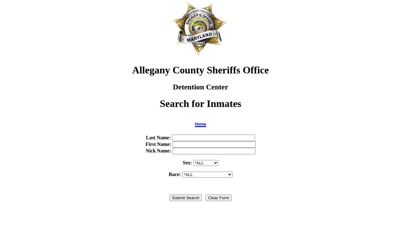 Allegany County official current inmate arrest roster search